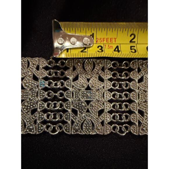 Marcasite silver toned Belt with interconnected metallic panels 38”